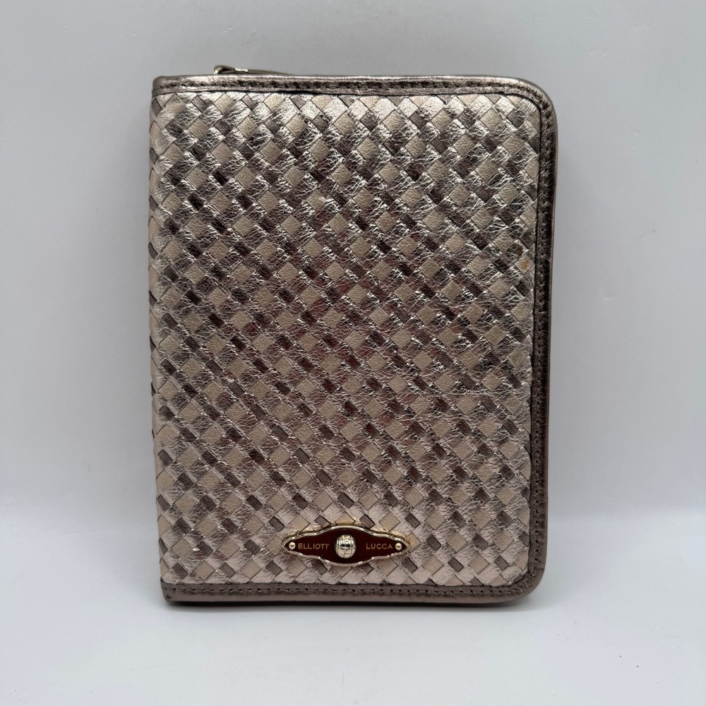 New Elliott Lucca Graphite Woven Leather Kindle Nook E-Reader Zip Case